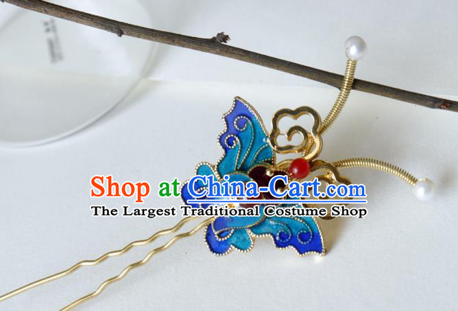 China Ancient Princess Hairpin Traditional Qing Dynasty Court Blueing Butterfly Hair Stick