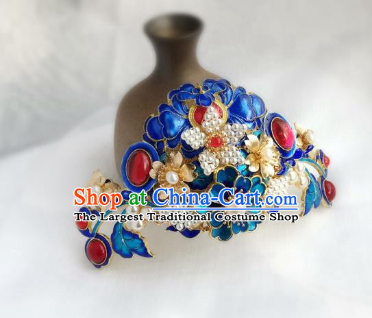 China Ancient Empress Gems Hairpin Traditional Ming Dynasty Court Cloisonne Peony Hair Crown