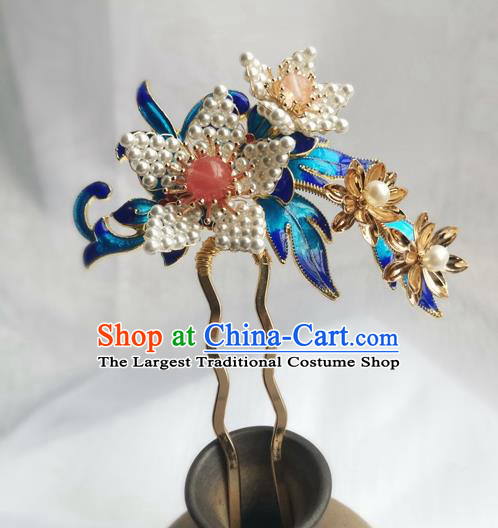 China Ancient Court Lady Lily Flower Hairpin Traditional Ming Dynasty Cloisonne Hair Stick