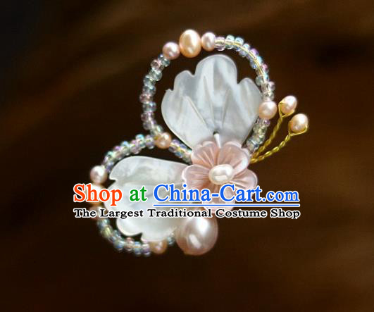 Chinese Ancient Princess Shell Butterfly Hairpin Traditional Song Dynasty Pearls Hair Stick