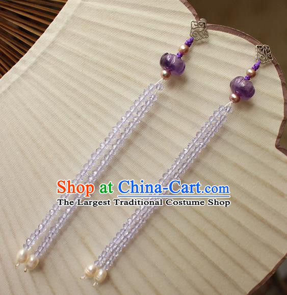 China Classical Cheongsam Pearls Tassel Ear Jewelry Handmade National Amethyst Earrings