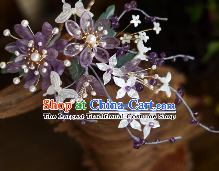 Chinese Ancient Princess Shell Butterfly Fragrans Hairpin Traditional Song Dynasty Court Amethyst Hair Stick