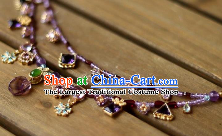 China Traditional Song Dynasty Amethyst Tassel Necklace Handmade Ancient Imperial Concubine Necklet Accessories