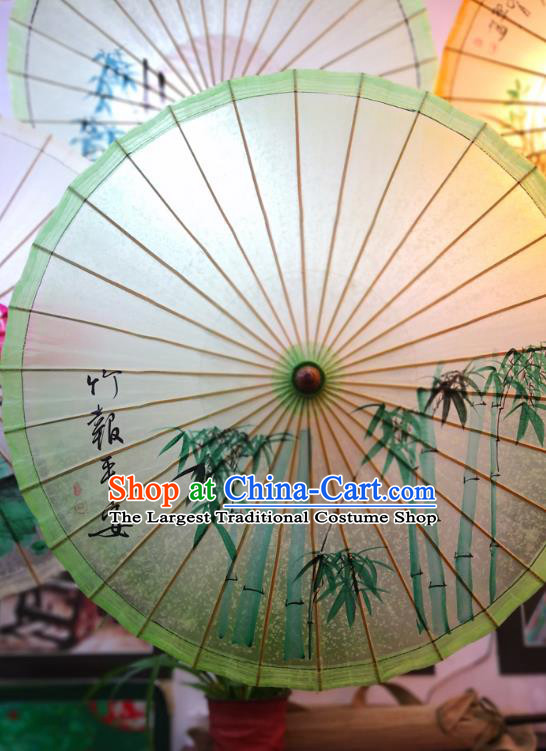 China Traditional Hanfu Oilpaper Umbrella Hand Ink Painting Bamboo Umbrella Classical Green Oil Paper Umbrella