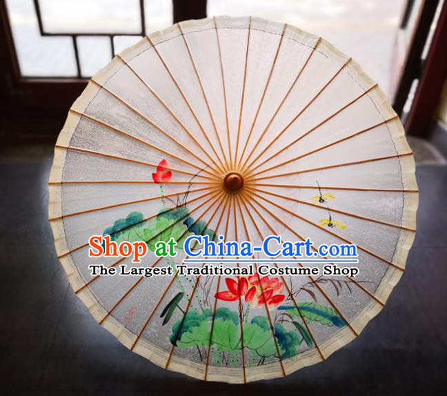 China Hand Painting Red Lotus Dragonfly Umbrella Classical Dance Oil Paper Umbrella Traditional Hanfu Oilpaper Umbrella