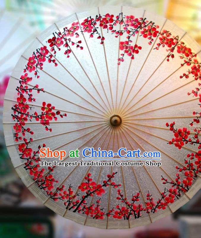 China Hand Painting Red Plum Blossom Umbrella Classical Dance Oil Paper Umbrella Traditional Hanfu Oilpaper Umbrella