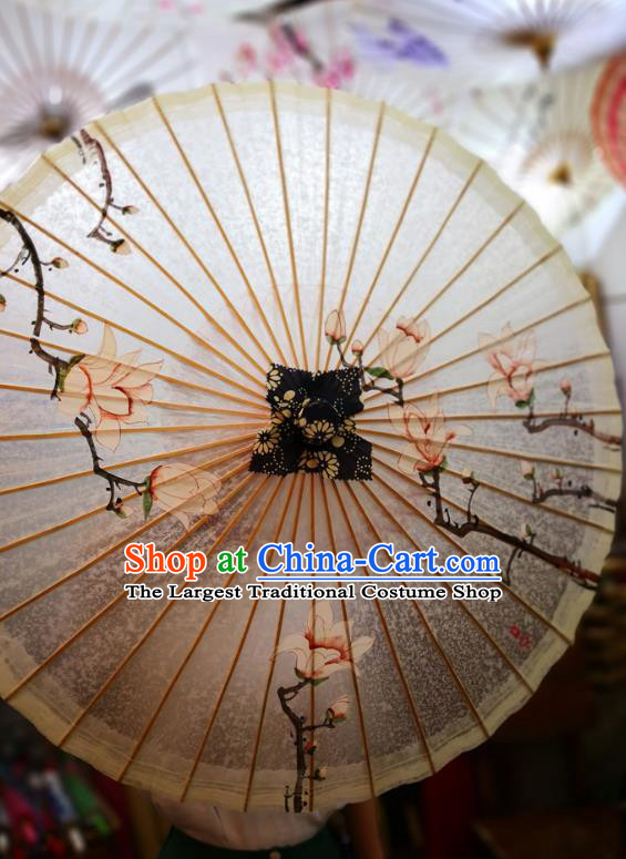 China Handmade Oilpaper Umbrella Painting Mangnolia Oil Paper Umbrella Traditional Hanfu Umbrella