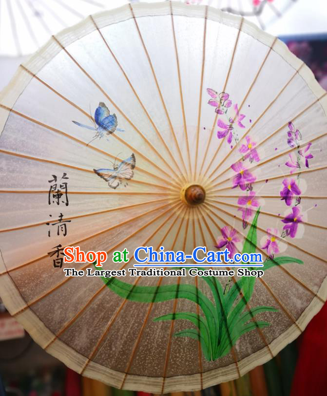 China Ink Painting Phalaenopsis Orchids Oil Paper Umbrella Traditional Hanfu Umbrella Handmade Oilpaper Umbrella