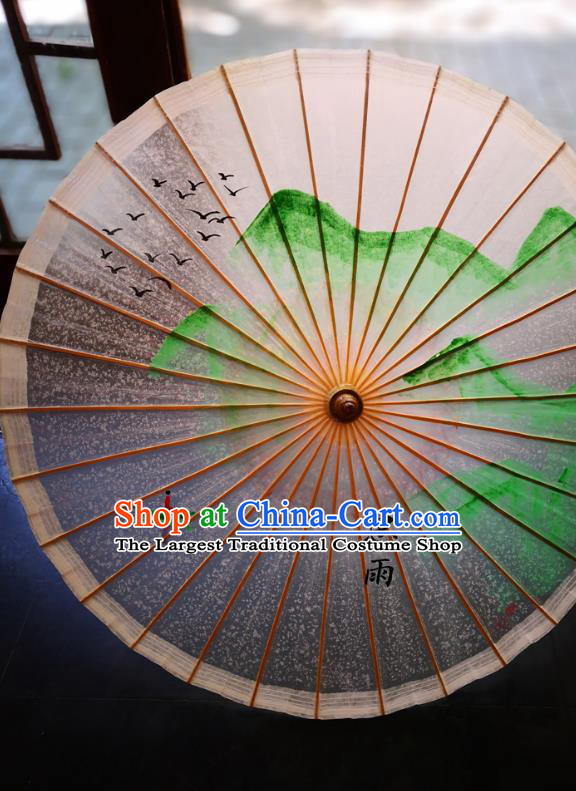 China Handmade Oilpaper Umbrella Ink Painting Landscape Oil Paper Umbrella Traditional Hanfu Umbrella