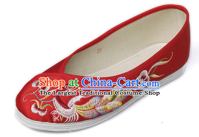 China Traditional Embroidered Phoenix Red Shoes National Wedding Bride Boots