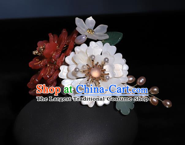 China Ancient Imperial Concubine Hairpin Traditional Song Dynasty Court Lady Shell Peony Hair Stick