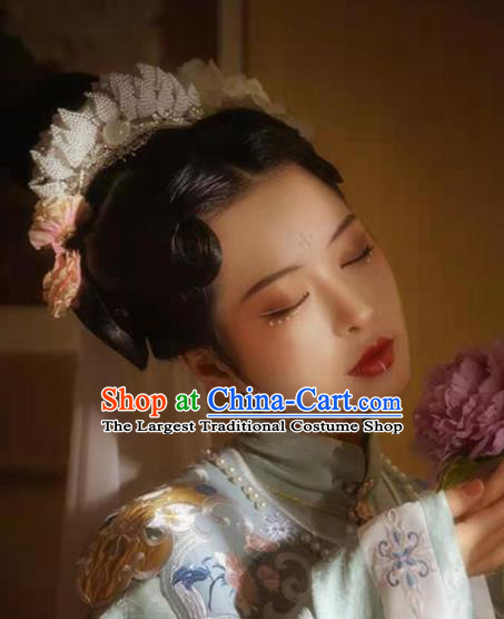 China Ancient Imperial Consort Hair Accessories Traditional Song Dynasty Court Pearls Lotus Hair Crown