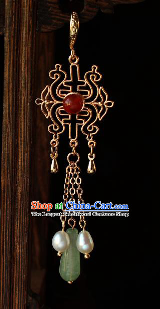 Chinese Traditional Qing Dynasty Court Lady Golden Earrings Ancient Empress Ear Jewelry