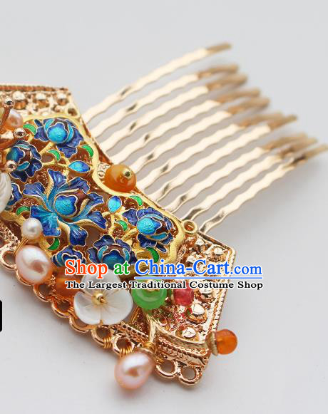 China Ancient Princess Golden Hairpin Traditional Tang Dynasty Court Lady Blueing Hair Comb