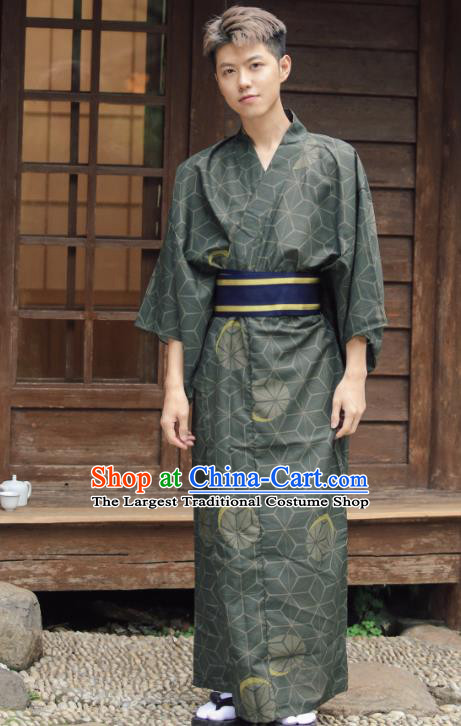 Japanese Cosplay Samurai Clothing Asian Japan Traditional Dark Green Yukata