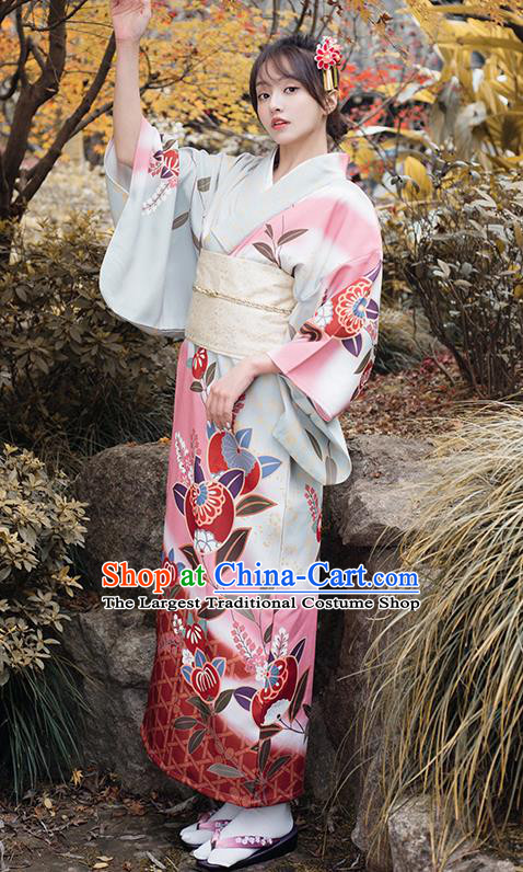 Japanese Traditional Young Lady Printing Yukata Dress Asian Japan Summer Festival Kimono Clothing