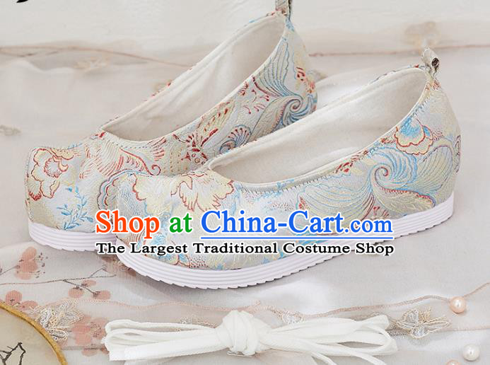 China Traditional Princess Hanfu Bow Shoes Handmade Woman Shoes National Beige Brocade Shoes