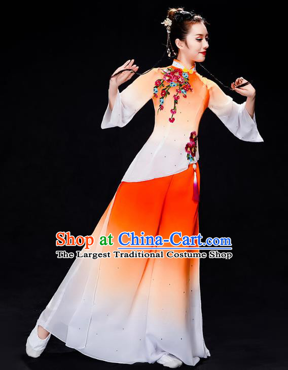 China Folk Dance Performance Orange Uniforms Fan Dance Yangko Dance Clothing