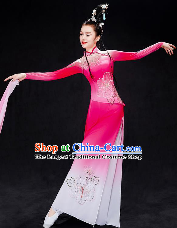 Chinese Traditional Classical Dance Performance Costumes Fan Dance Rosy Outfits Umbrella Dance Clothing