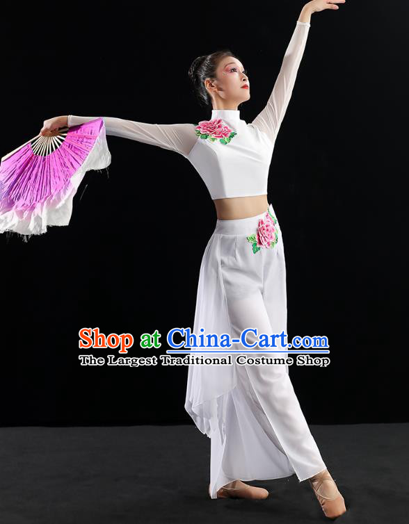 Chinese Umbrella Dance Clothing Traditional Classical Dance Costumes Woman Solo Dance White Outfits