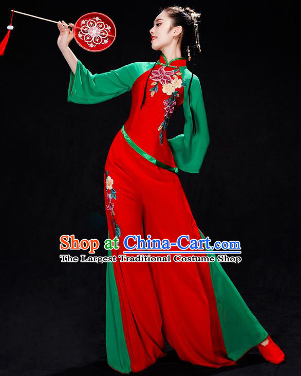 China Fan Dance Performance Clothing Folk Dance Group Dance Costume Yangko Dance Red Uniforms