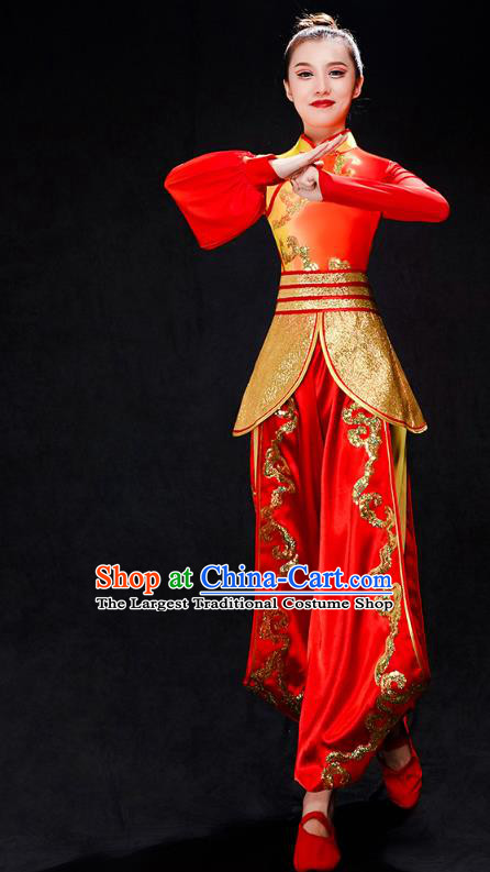 China Yangko Dance Red Uniforms Kung Fu Performance Clothing Folk Dance Drum Dance Costume