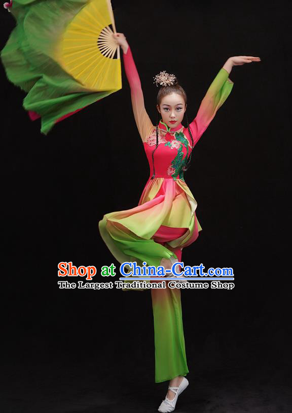 China Folk Dance Fan Dance Clothing Group Dance Performance Costume Yangko Dance Rosy Uniforms