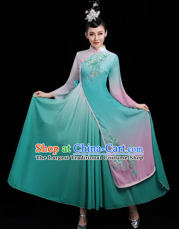 Chinese Classical Dance Costumes Palace Fan Dance Green Dress Traditional Umbrella Dance Clothing