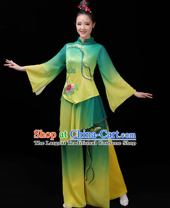 China Group Dance Lotus Dance Clothing Folk Dance Fan Dance Costume Yangko Dance Green Uniforms