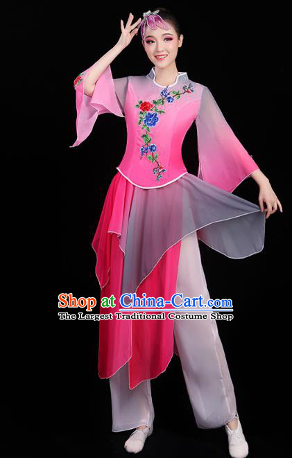 Chinese Traditional Fan Dance Performance Clothing Classical Dance Costumes Umbrella Dance Rosy Outfits