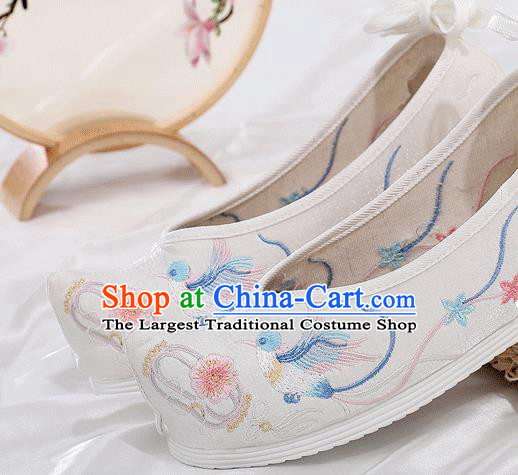 China Ancient Princess Bow Shoes Traditional Hanfu Shoes Embroidered White Cloth Shoes