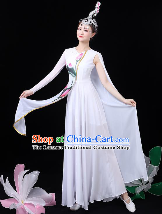 Chinese Umbrella Dance White Dress Traditional Lotus Dance Performance Clothing Classical Dance Costume