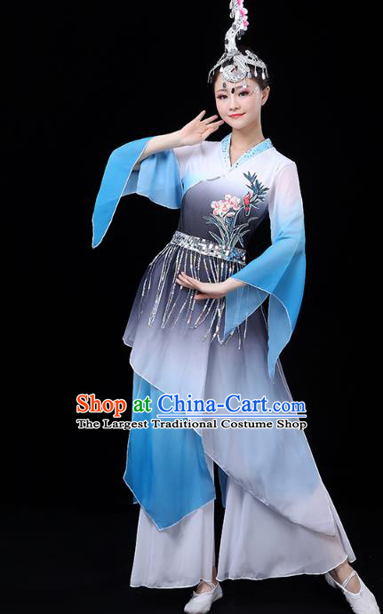 Chinese Traditional Jiangnan Dance Performance Clothing Classical Dance Costume Umbrella Dance Blue Dress Outfits