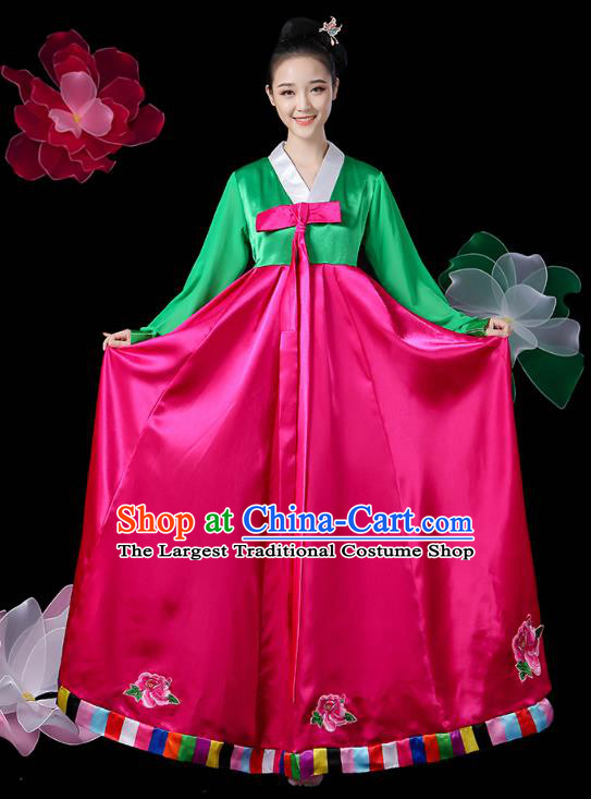 Chinese Korean Ethnic Folk Dance Costume Traditional Minority Nationality Stage Performance Rosy Dress Outfits