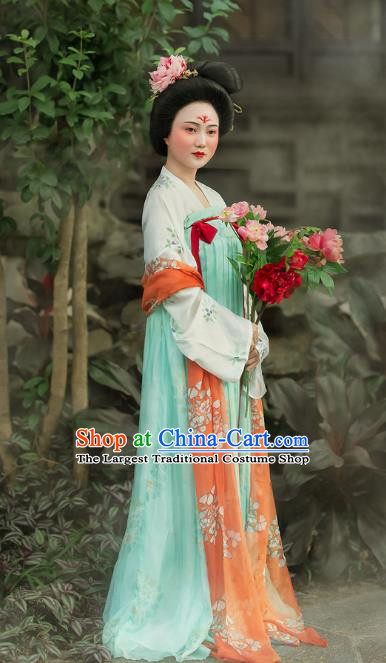 China Ancient Court Lady Green Hanfu Dress Traditional Tang Dynasty Noble Countess Historical Clothing Complete Set