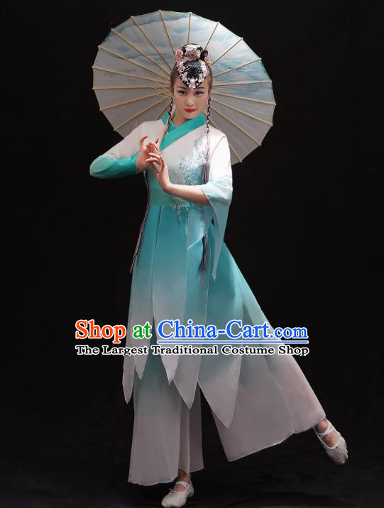 Chinese Classical Dance Clothing Traditional Umbrella Dance Dress Female Stage Performance Blue Outfits