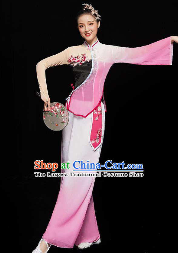 China Women Group Dance Yangge Costume Yangko Dance Pink Uniforms Folk Dance Fan Dance Clothing