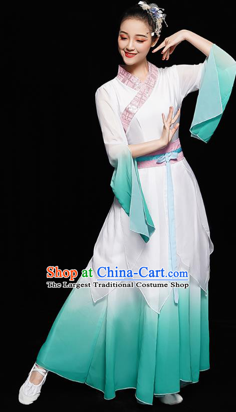 Chinese Classical Dance Clothing Jiangnan Umbrella Dance Green Dress Traditional Fan Dance Costumes