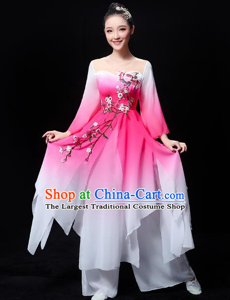 Chinese Traditional Umbrella Dance Rosy Outfits Classical Dance Clothing Jasmine Dance Dress