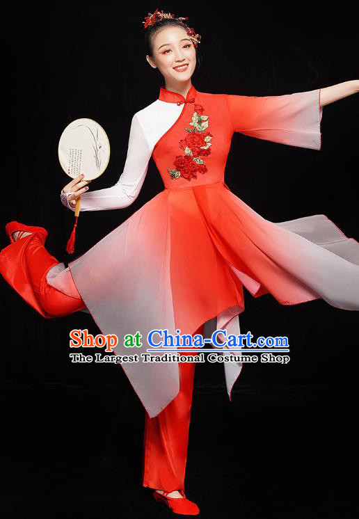 China Woman Yangge Dance Costume Yangko Dance Stage Performance Red Uniforms Folk Dance Clothing