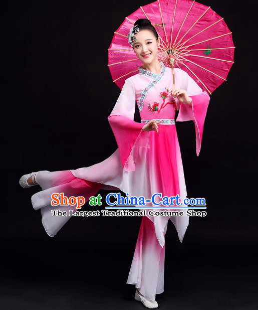 Chinese Traditional Umbrella Dance Rosy Outfits Classical Dance Clothing Female Solo Dance Performance Dress