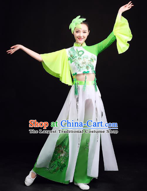 China Yangko Dance Mandarin Sleeve Green Uniforms Folk Dance Clothing Fan Dance Group Dance Costume