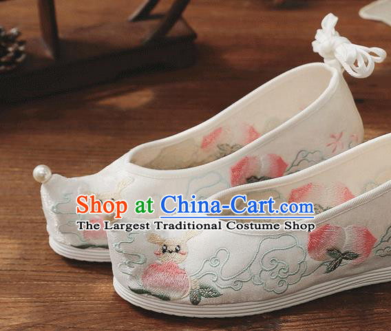 China Handmade White Cloth Bow Shoes Embroidered Peach Shoes Folk Dance Shoes