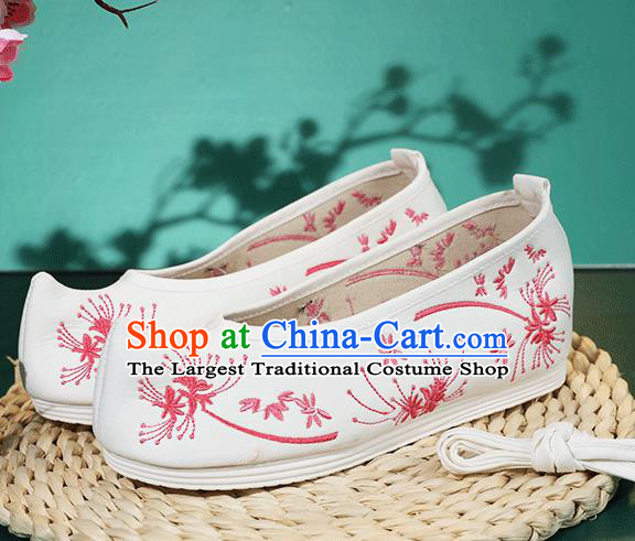 China Traditional Ming Dynasty Hanfu Shoes Princess Shoes Classical Embroidered Red Dandelion Shoes