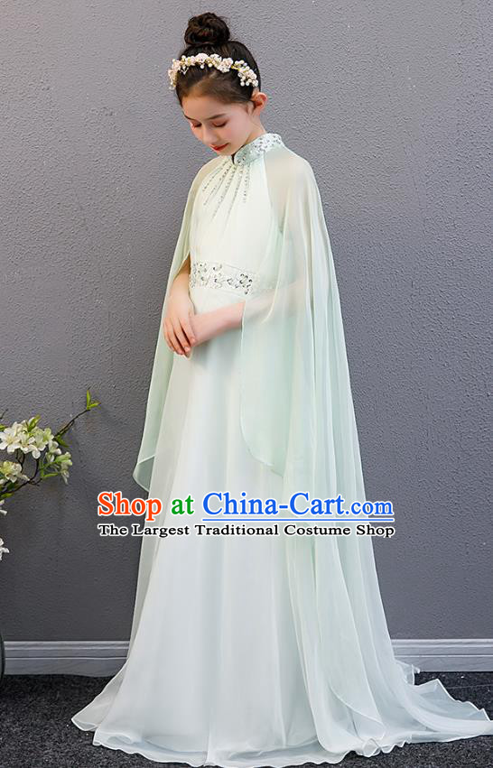 Top Grade Catwalks Light Green Cape Full Dress Children Stage Performance Costume Girl Chorus Group Fashion