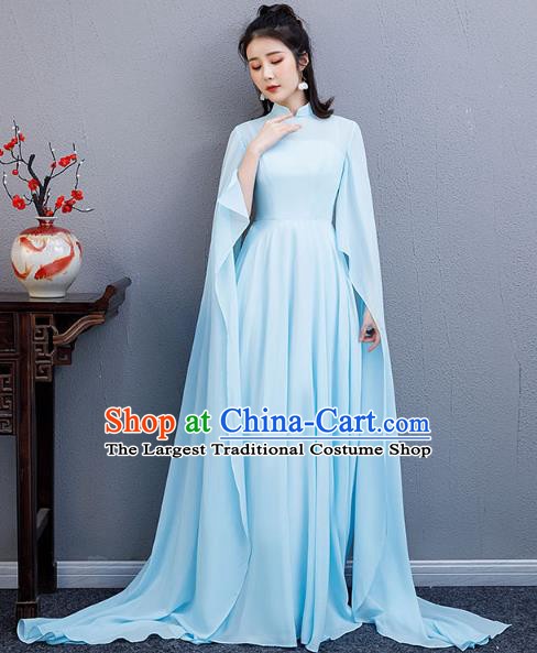 China Catwalks Clothing Classical Dance Blue Full Dress Woman Chorus Performance Costume