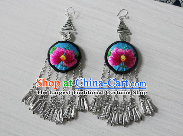 China National Cheongsam Ear Accessories Traditional Miao Nationality Ethnic Embroidered Peony Earrings