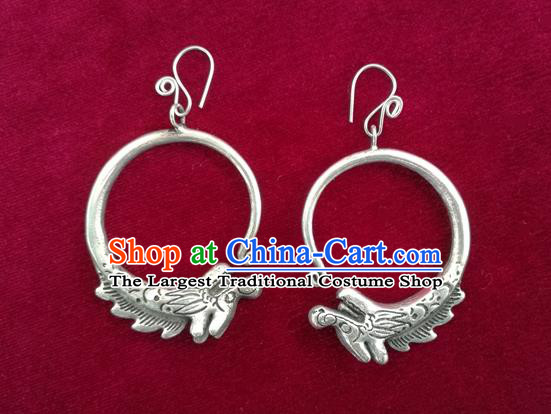 China Handmade National Silver Carving Dragon Earrings Traditional Ethnic Stage Performance Ear Accessories