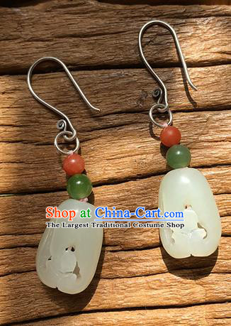 China Handmade National Jade Carving Earrings Traditional Cheongsam Ear Accessories