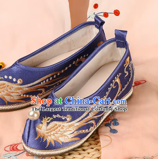 Handmade Chinese Ancient Princess Shoes Traditional Hanfu Wedding Shoes Ming Dynasty Embroidered Phoenix Shoes